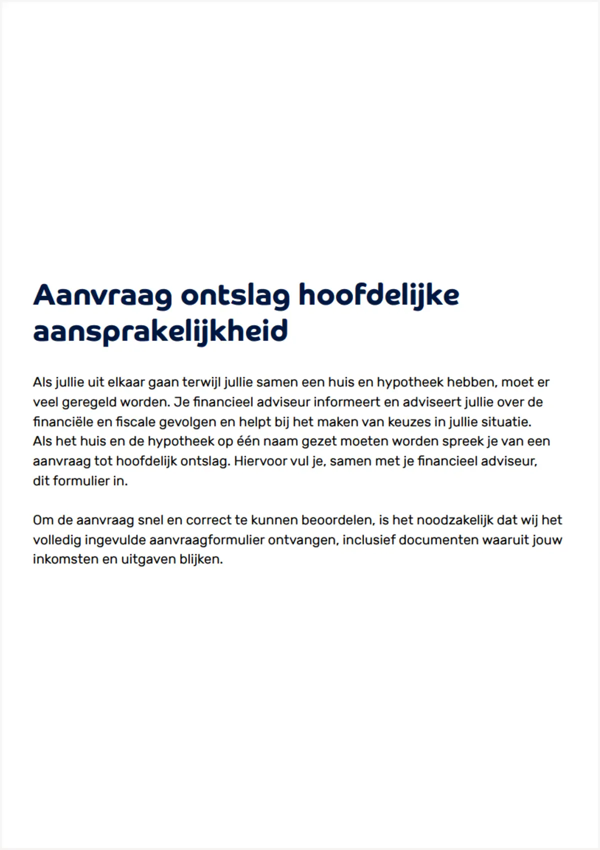 Afbeelding van tekst over Hoofdelijke Aansprakelijkheid.