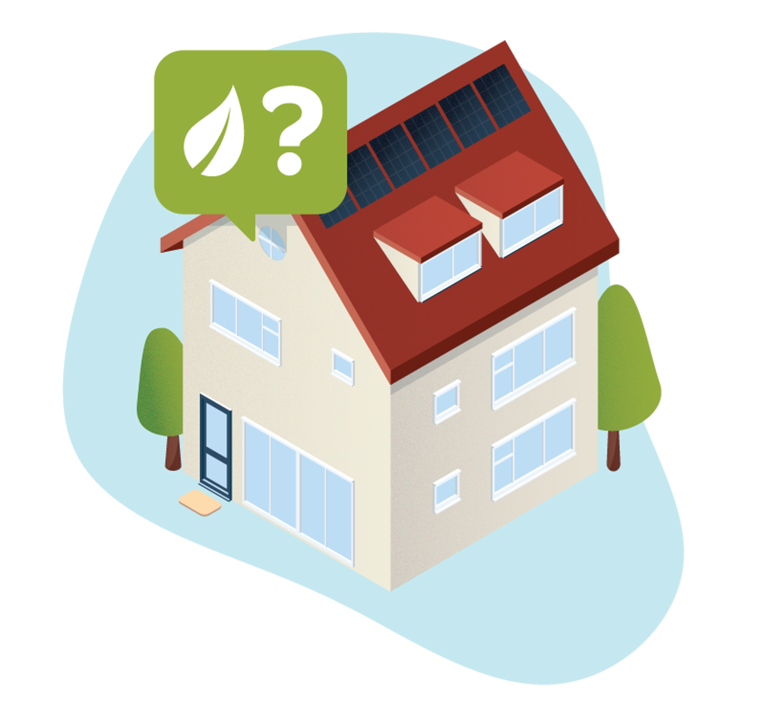 Animatie huis met rood dak met zonnepanelen
